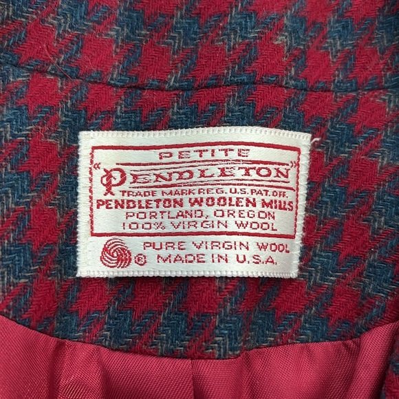 Vintage Pendleton Houndstooth Wool Crop Blazer Jacket Blue Red Sz 8 Petite - Picture 5 of 14